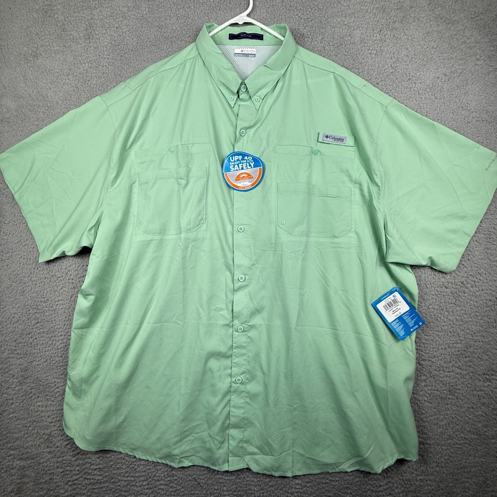 Columbia Tamiami II Mens 4X‎ LST Short Sleeve Fishing Shirt UPF 40 Light Green - Picture 2 of 11